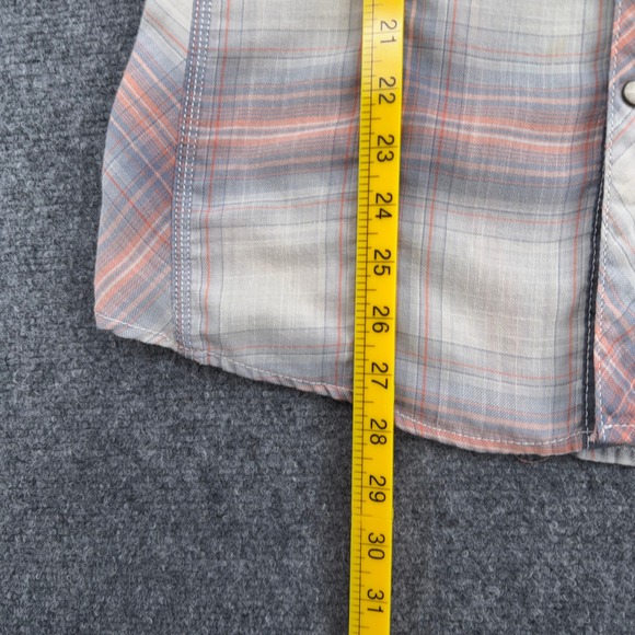 BKE Mens Plaid Pearl Snap Western Shirt Grey Orange Long Sleeve Medium - Picture 6 of 6